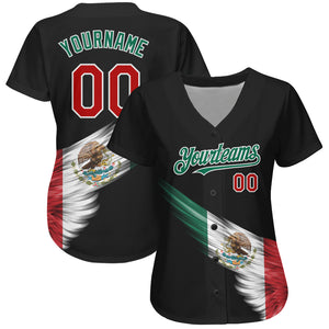 Custom Black Red-Kelly Green 3D The Abstract Wing With Mexican Flag Authentic Baseball Jersey