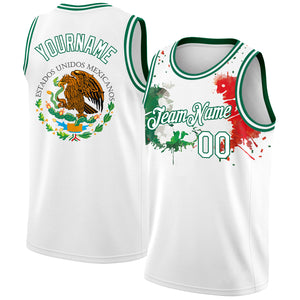 Custom White Kelly Green-Red 3D Mexican Flag Splashes Authentic Basketball Jersey