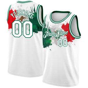 Custom White Kelly Green-Red 3D Mexico Splashes Authentic Basketball Jersey