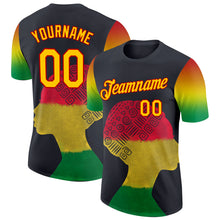 Load image into Gallery viewer, Custom Black Yellow-Red 3D Pattern Design Black History Month Performance T-Shirt
