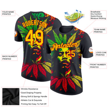 Custom Black Yellow-Red 3D Pattern Design Black History Month Performance T-Shirt