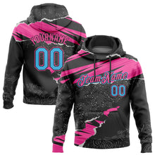 Load image into Gallery viewer, Custom Stitched Black Sky Blue-Pink 3D Pattern Design Torn Paper Style Sports Pullover Sweatshirt Hoodie
