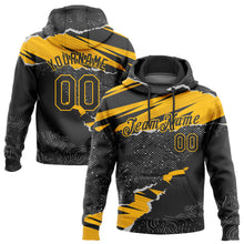 Load image into Gallery viewer, Custom Stitched Black Gold 3D Pattern Design Torn Paper Style Sports Pullover Sweatshirt Hoodie
