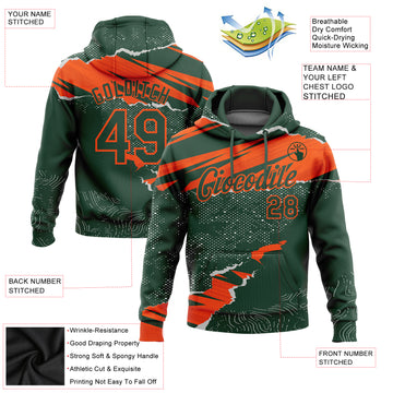 Custom Stitched Green Orange 3D Pattern Design Torn Paper Style Sports Pullover Sweatshirt Hoodie