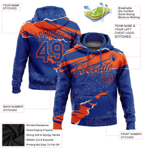 Custom Stitched Royal Orange 3D Pattern Design Torn Paper Style Sports Pullover Sweatshirt Hoodie