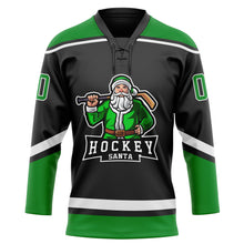 Load image into Gallery viewer, Custom Black Grass Green-White Christmas Santa Claus 3D Hockey Lace Neck Jersey
