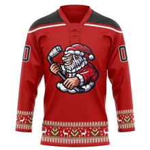 Load image into Gallery viewer, Custom Red Black-White Christmas Santa Claus 3D Hockey Lace Neck Jersey
