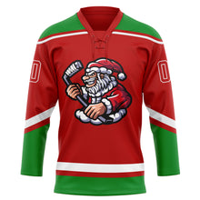 Load image into Gallery viewer, Custom Red Grass Green-White Christmas Santa Claus 3D Hockey Lace Neck Jersey
