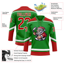 Load image into Gallery viewer, Custom Grass Green Red-White Christmas Santa Claus 3D Hockey Lace Neck Jersey
