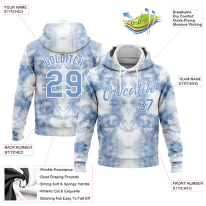 Custom Stitched Tie Dye Light Blue-White 3D Watercolor Sports Pullover Sweatshirt Hoodie