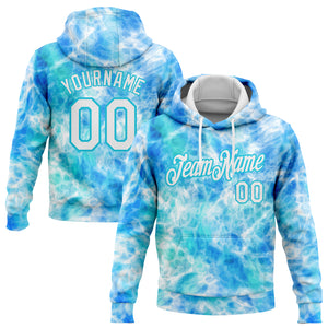 Custom Stitched Tie Dye White-Sky Blue 3D Abstract Style Sports Pullover Sweatshirt Hoodie