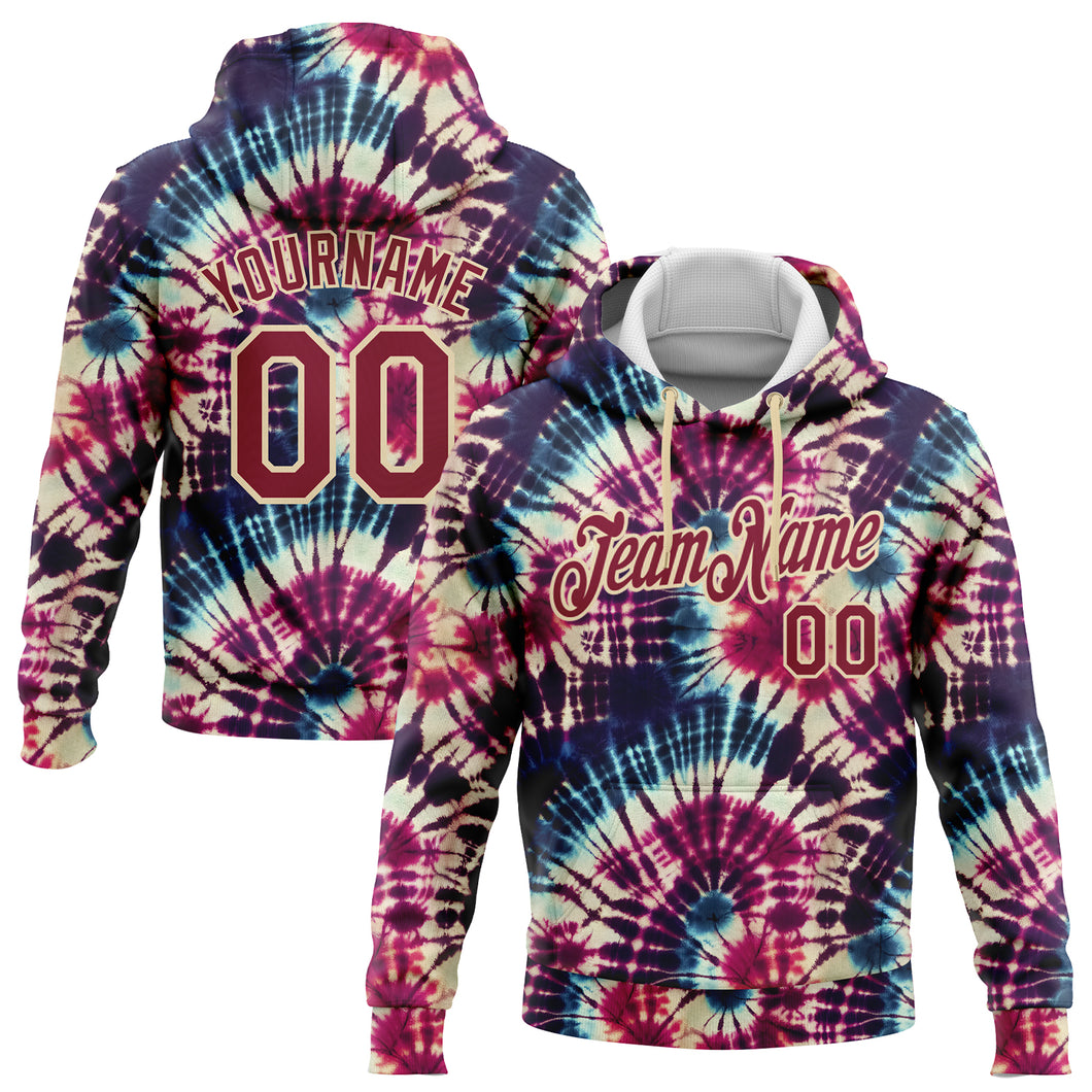 Custom Stitched Tie Dye Crimson-Cream 3D Hippie Batik Sports Pullover Sweatshirt Hoodie