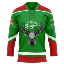 Load image into Gallery viewer, Custom Grass Green Red-White Christmas Reindeer 3D Hockey Lace Neck Jersey
