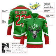 Load image into Gallery viewer, Custom Grass Green Red-White Christmas Reindeer 3D Hockey Lace Neck Jersey
