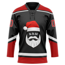 Load image into Gallery viewer, Custom Black Red-White Christmas Santa Claus 3D Hockey Lace Neck Jersey
