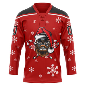 Custom Red Black-White Christmas Dog Wearing Santa Claus Costume 3D Hockey Lace Neck Jersey