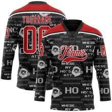 Load image into Gallery viewer, Custom Black Red-White Christmas Santa Claus 3D Hockey Lace Neck Jersey
