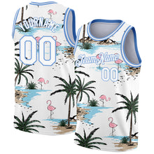 Load image into Gallery viewer, Custom White Light Blue 3D Pattern Tropical Hawaii Palm Trees Authentic Basketball Jersey
