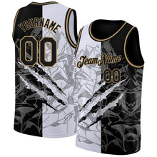 Load image into Gallery viewer, Custom Graffiti Pattern Black-Old Gold 3D Scratch Authentic Basketball Jersey
