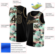 Load image into Gallery viewer, Custom Black Old Gold 3D Pattern Tropical Hawaii Palm Trees Authentic Basketball Jersey
