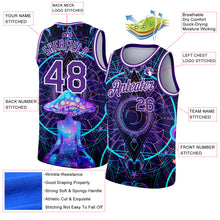 Load image into Gallery viewer, Custom Purple White 3D Pattern Design Magic Mushrooms Over Sacred Geometry Psychedelic Hallucination Authentic Basketball Jersey
