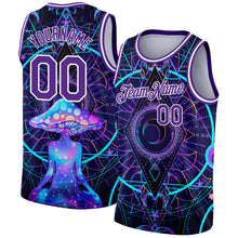 Load image into Gallery viewer, Custom Purple White 3D Pattern Design Magic Mushrooms Over Sacred Geometry Psychedelic Hallucination Authentic Basketball Jersey
