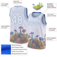 Load image into Gallery viewer, Custom White Light Blue 3D Pattern Design Colorful Flowers And Mushrooms Psychedelic Hallucination Authentic Basketball Jersey
