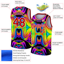 Load image into Gallery viewer, Custom Black Red-White 3D Pattern Design Abstract Iridescent Psychedelic Swirl Fluid Art Authentic Basketball Jersey
