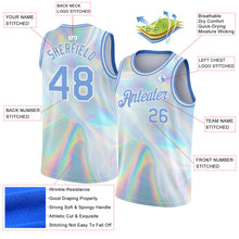 Load image into Gallery viewer, Custom White Light Blue 3D Pattern Design Abstract Trendy Holographic Vaporwave Style Authentic Basketball Jersey
