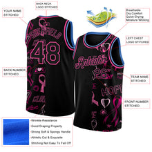 Load image into Gallery viewer, Custom Black Pink-Light Blue 3D Pattern Design Pink Ribbon Breast Cancer Awareness Month Women Health Care Support Authentic Basketball Jersey
