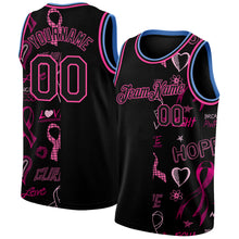 Load image into Gallery viewer, Custom Black Pink-Light Blue 3D Pattern Design Pink Ribbon Breast Cancer Awareness Month Women Health Care Support Authentic Basketball Jersey
