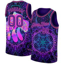 Load image into Gallery viewer, Custom Purple Pink 3D Pattern Design Magic Mushrooms Over Sacred Geometry Psychedelic Hallucination Authentic Basketball Jersey
