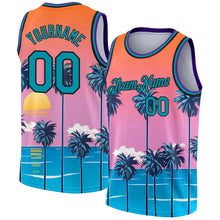 Load image into Gallery viewer, Custom Orange Teal-Black 3D Pattern Sun Beach Hawaii Palm Trees Authentic Basketball Jersey
