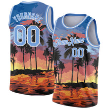 Load image into Gallery viewer, Custom Light Blue White 3D Pattern Tropical Hawaii Palm Trees Authentic Basketball Jersey
