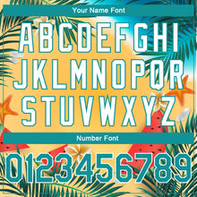 Load image into Gallery viewer, Custom Gold Teal-White 3D Pattern Tropical Beach Hawaii Palm Trees Authentic Basketball Jersey
