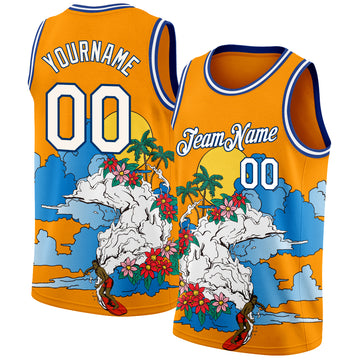 Custom Bay Orange White Navy-Royal 3D Pattern Tropical Beach Hawaii Palm Trees Authentic Basketball Jersey