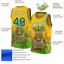 Load image into Gallery viewer, Custom Gold Kelly Green-White 3D Pattern Cartoon Tropical Hawaii Rainforest Authentic Basketball Jersey
