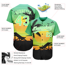 Load image into Gallery viewer, Custom Pea Green Black-White 3D Pattern Design Hawaii Palm Trees And Beach Sunset Authentic Baseball Jersey
