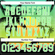 Load image into Gallery viewer, Custom Pea Green Black-White 3D Pattern Design Hawaii Palm Trees And Beach Sunset Authentic Baseball Jersey
