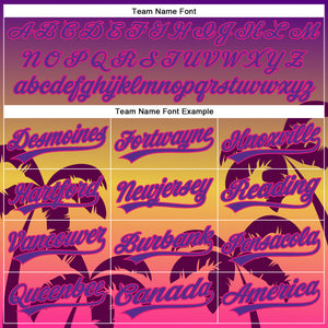 Custom Purple Hot Pink 3D Pattern Design Hawaii Palm Trees Authentic Baseball Jersey