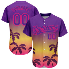 Load image into Gallery viewer, Custom Purple Hot Pink 3D Pattern Design Hawaii Palm Trees Authentic Baseball Jersey
