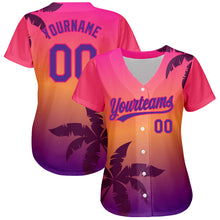 Load image into Gallery viewer, Custom Hot Pink Purple 3D Pattern Design Hawaii Palm Trees Authentic Baseball Jersey

