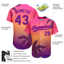 Load image into Gallery viewer, Custom Hot Pink Purple 3D Pattern Design Hawaii Palm Trees Authentic Baseball Jersey
