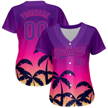 Load image into Gallery viewer, Custom Purple Hot Pink 3D Pattern Design Hawaii Palm Trees Authentic Baseball Jersey
