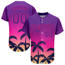Load image into Gallery viewer, Custom Purple Hot Pink 3D Pattern Design Hawaii Palm Trees Authentic Baseball Jersey
