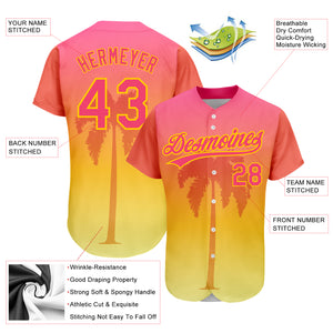 Custom Neon Pink Yellow 3D Pattern Design Hawaii Palm Trees Authentic Baseball Jersey