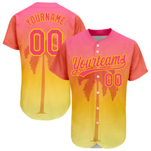 Load image into Gallery viewer, Custom Neon Pink Yellow 3D Pattern Design Hawaii Palm Trees Authentic Baseball Jersey
