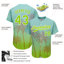Load image into Gallery viewer, Custom Aqua Neon Green-White 3D Pattern Design Hawaii Palm Trees Authentic Baseball Jersey
