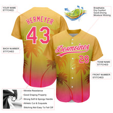 Load image into Gallery viewer, Custom Gold Neon Pink-White 3D Pattern Design Hawaii Palm Trees Authentic Baseball Jersey
