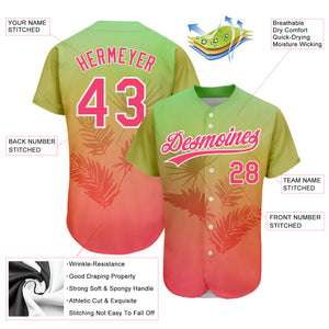 Custom Neon Green Neon Pink-White 3D Pattern Design Hawaii Palm Leaves Authentic Baseball Jersey